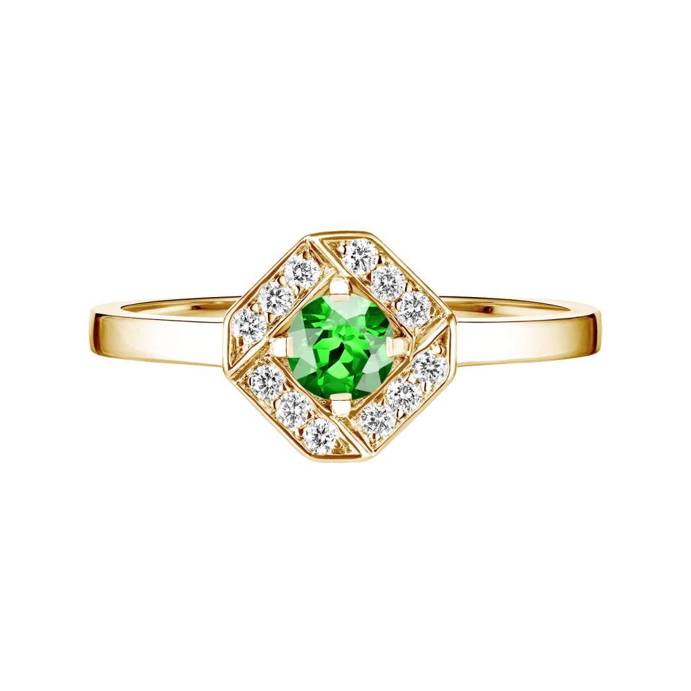 Ring Yellow gold Tsavorite and diamonds Plissage Rond 4 mm 2