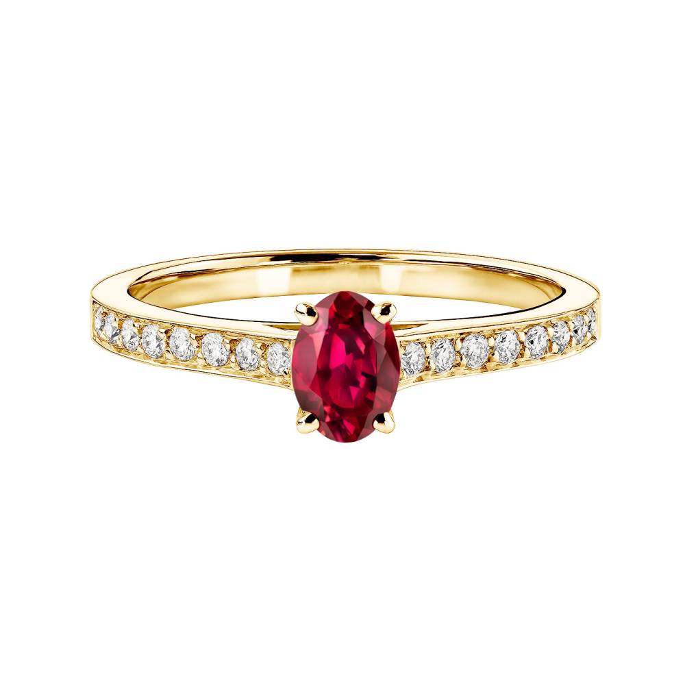 Ring Gelbgold Rubin und diamanten Lady Ovale Pavée 2