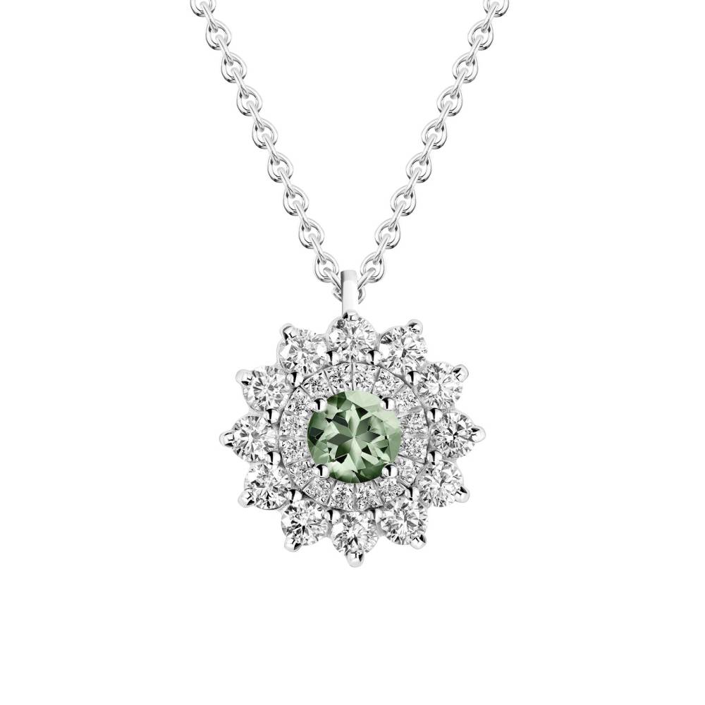 Pendentif Or blanc Saphir Vert et diamants Lefkos 2