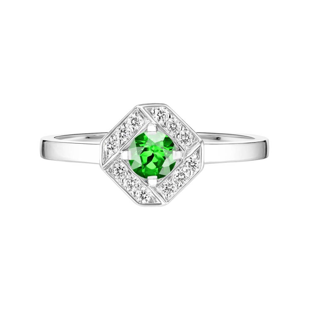 Ring White gold Tsavorite and diamonds Plissage Rond 4 mm 2