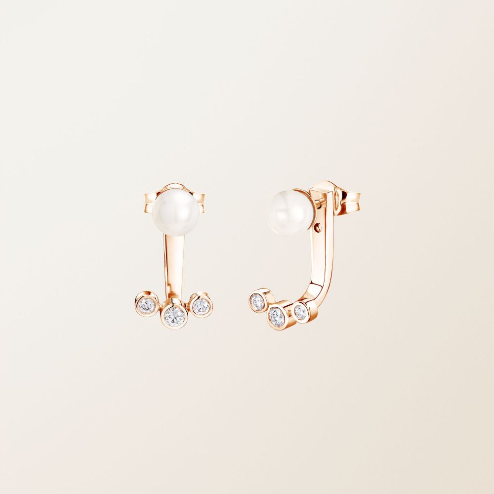 Boucles d'oreilles Or rose Perle et diamants Gemmiaou Grrr 2