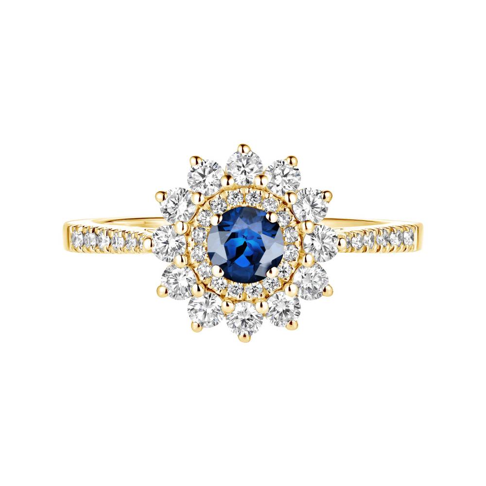 Ring Yellow gold Sapphire and diamonds Lefkos 4 mm Pavée 2