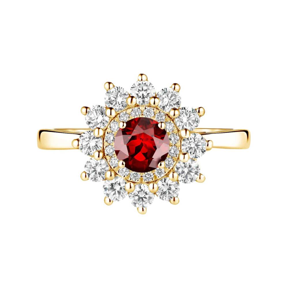 Ring Yellow gold Garnet and diamonds Lefkos 5 mm 2