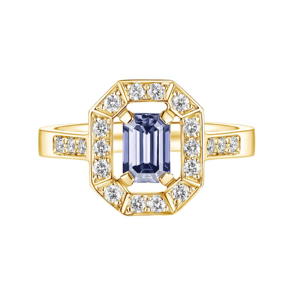 Bague Or jaune Tanzanite et diamants Art Déco 2