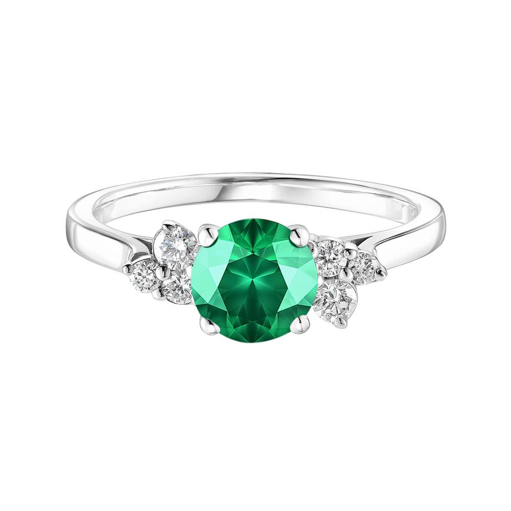 Ring White gold Emerald and diamonds Baby EverBloom 6 mm 2