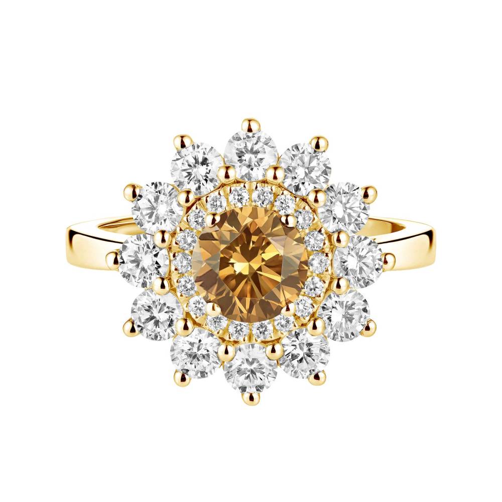 Ring Yellow gold Cognac Diamond and diamonds Lefkos 6 mm 2