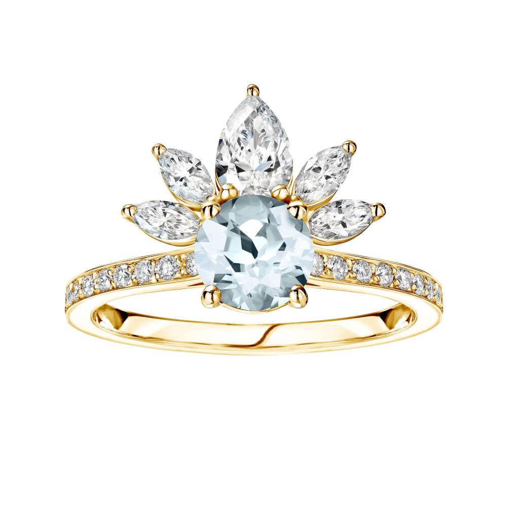 Ring Yellow gold Aquamarine and diamonds EverBloom Pavée 2