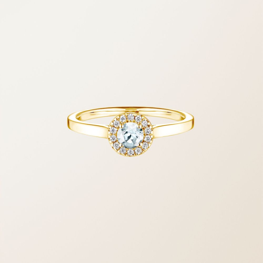 Ring Yellow gold Aquamarine and diamonds Rétromantique S 2