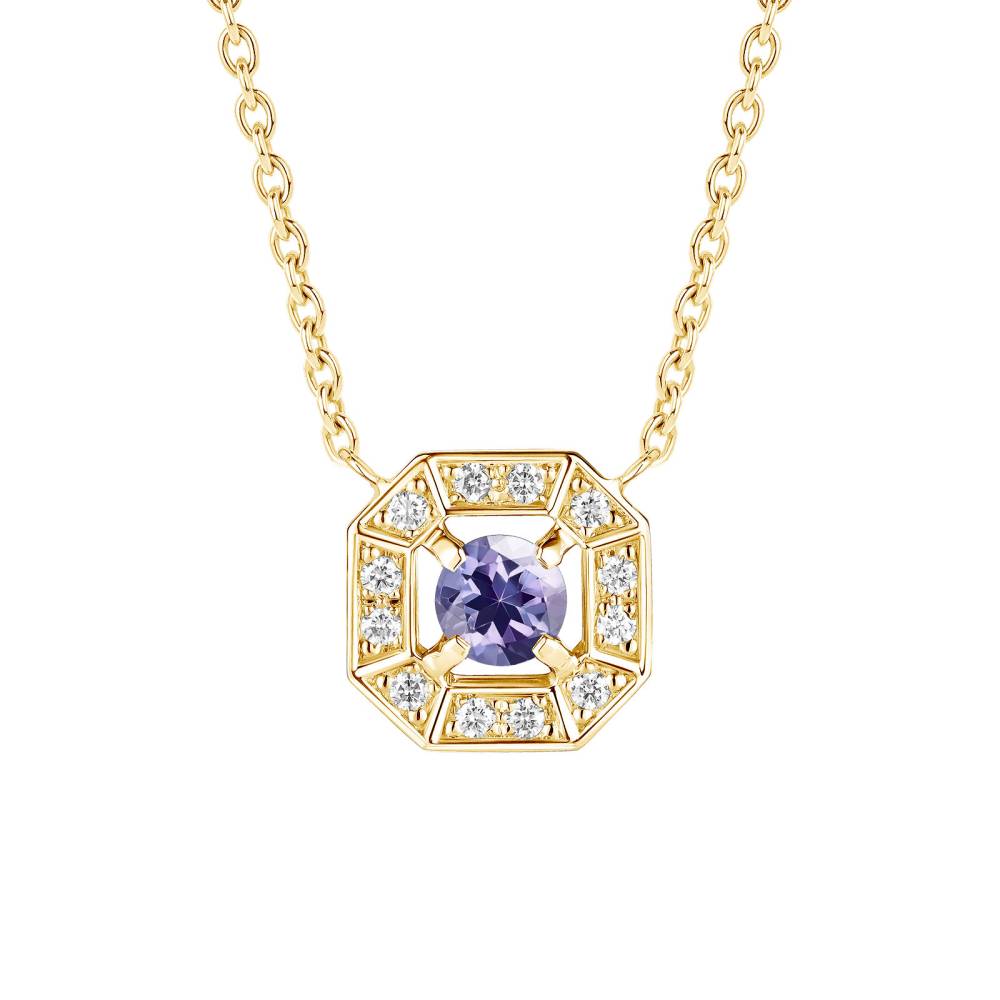 Pendentif Or jaune Tanzanite et diamants Art Déco Rond 4 mm 2