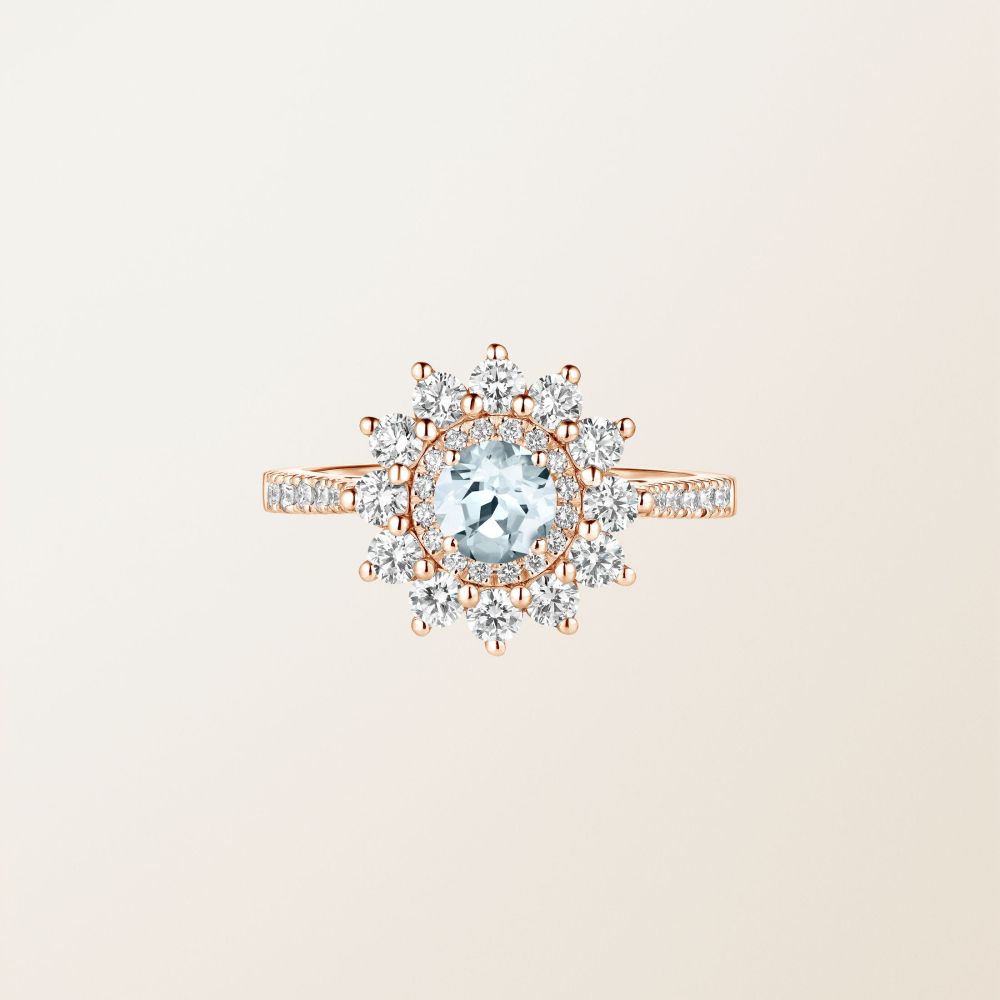 Bague Or rose Aigue-marine et diamants Lefkos 5 mm Pavée 2