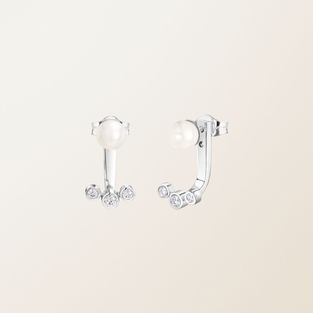 Boucles d'oreilles Or blanc Perle et diamants Gemmiaou Grrr 2