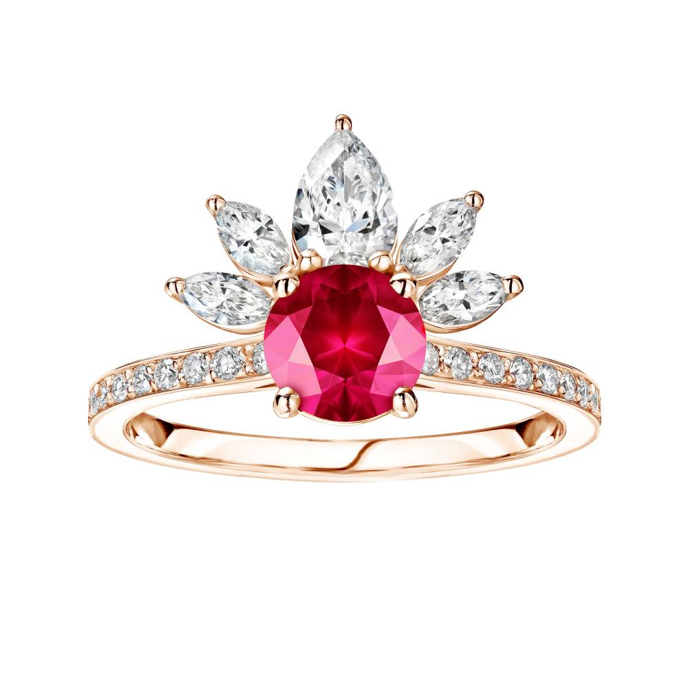 Bague Or rose Rubis et diamants EverBloom Pavée 2