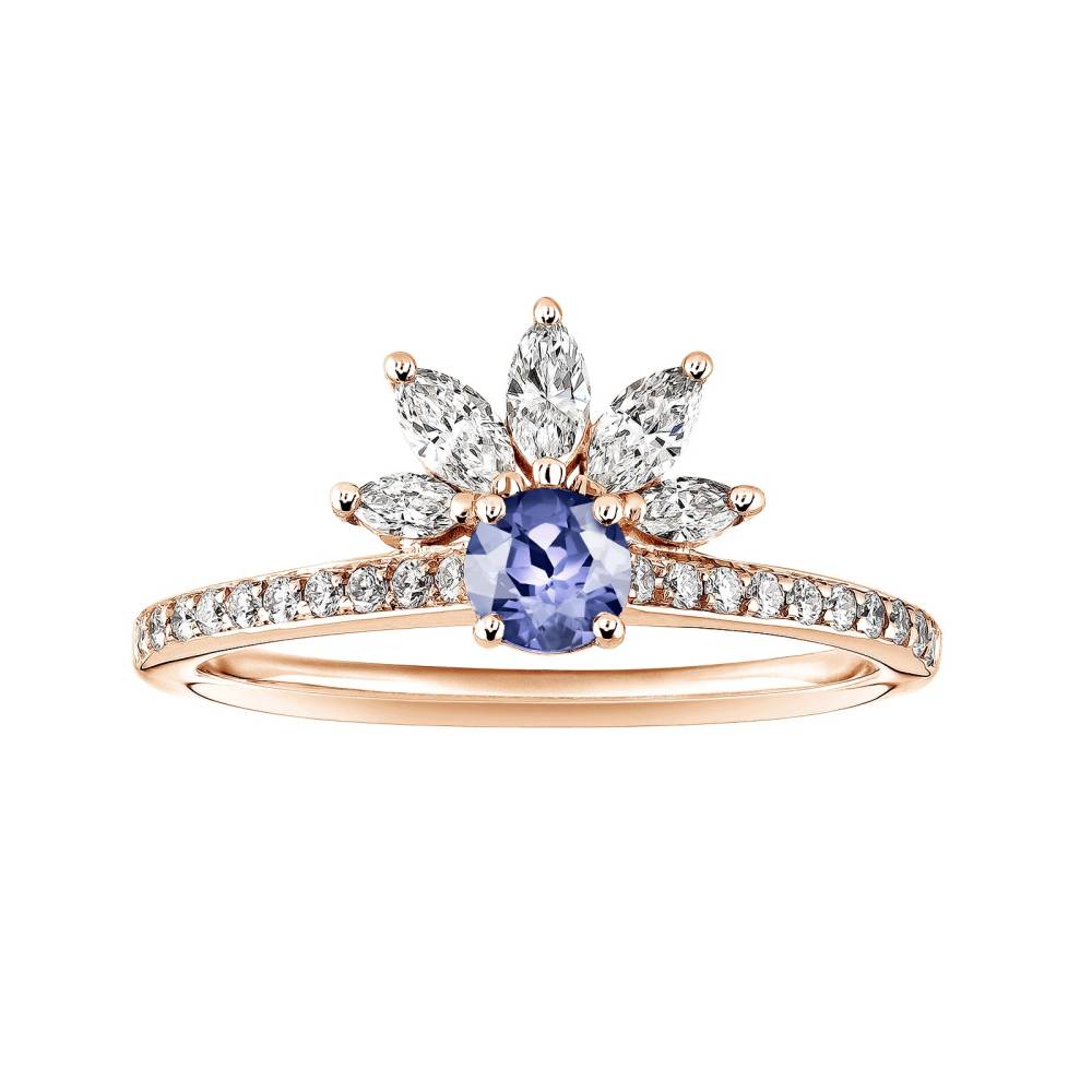 Ring Rose gold Tanzanite and diamonds EverBloom Pavée 4 mm 2