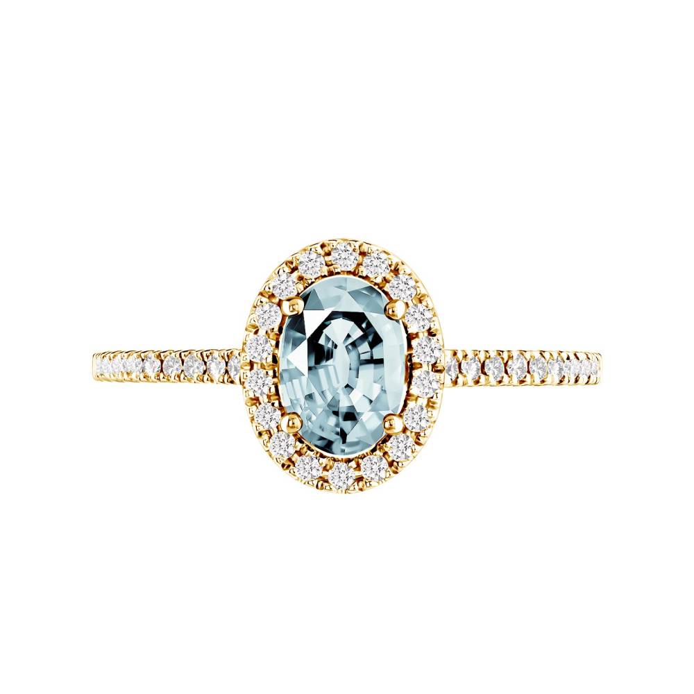 Ring Yellow gold Aquamarine and diamonds Rétromantique Ovale Pavée 2