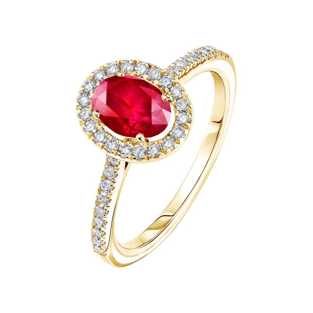 Bague Or jaune Rubis et diamants Rétromantique Ovale Pavée 2