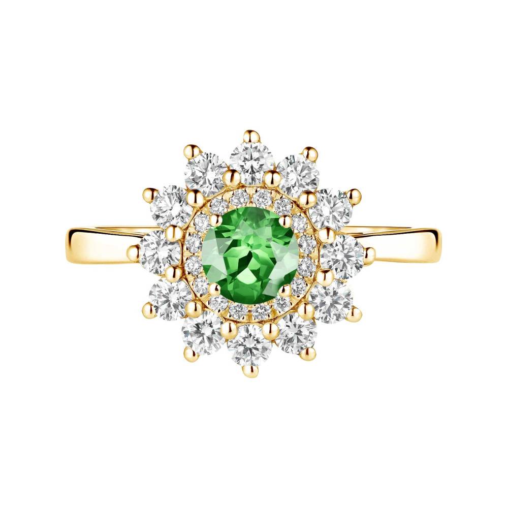 Ring Yellow gold Tsavorite and diamonds Lefkos 5 mm 2