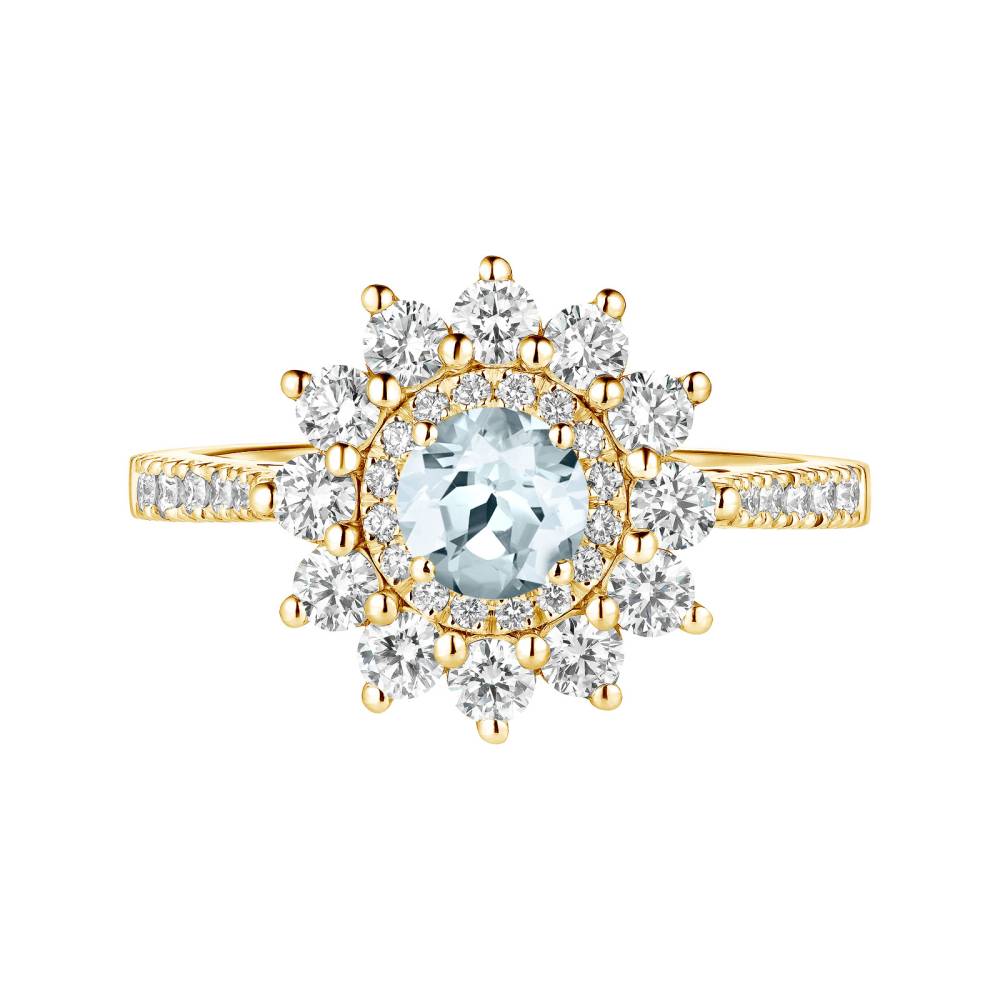 Ring Yellow gold Aquamarine and diamonds Lefkos 5 mm Pavée 2