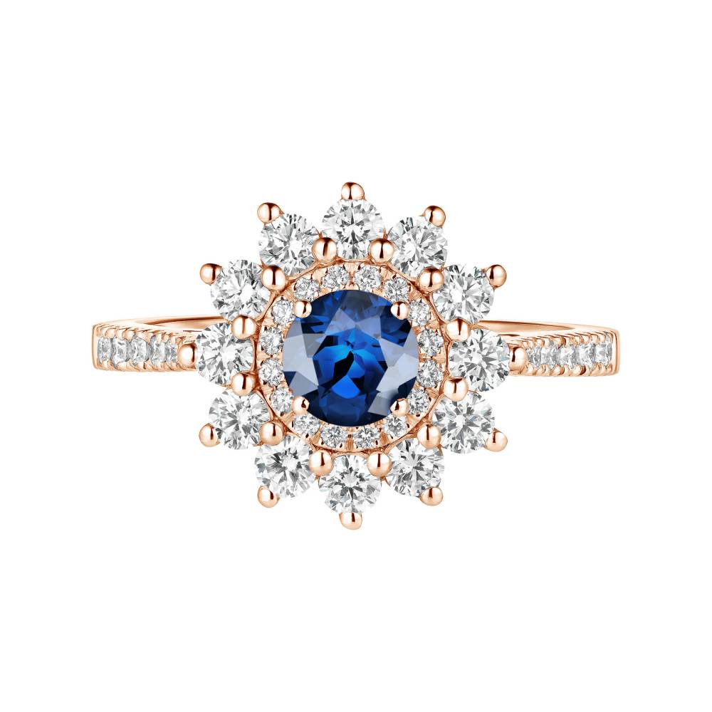 Ring Rose gold Sapphire and diamonds Lefkos 5 mm Pavée 2