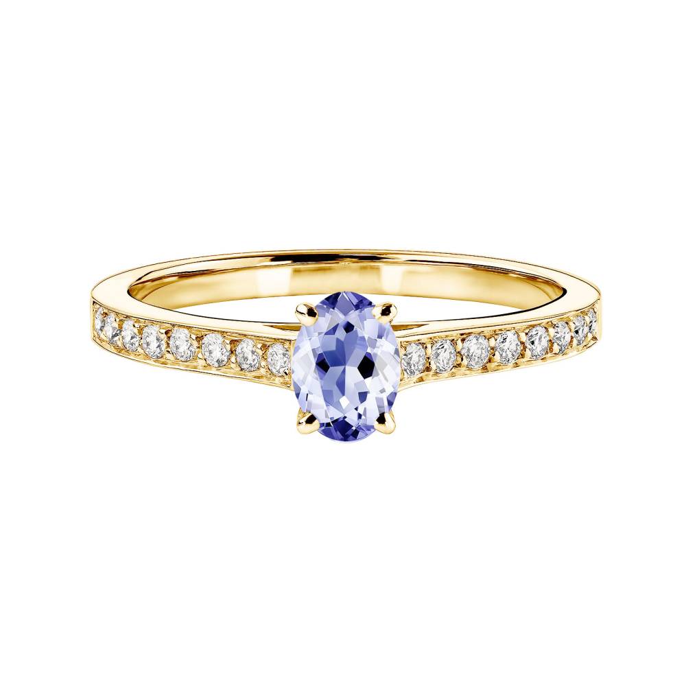 Bague Or jaune Tanzanite et diamants Lady Ovale Pavée 2