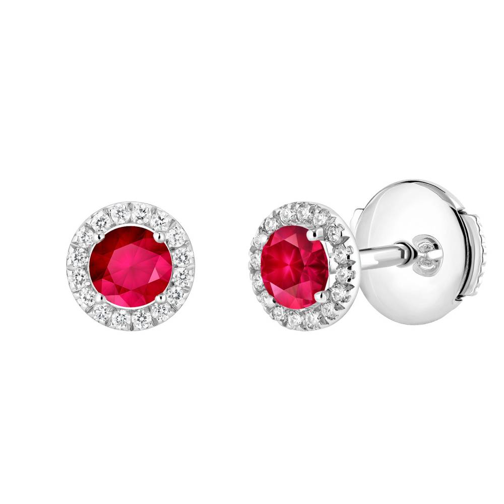 Boucles d'oreilles Or blanc Rubis et diamants Rétromantique S 2