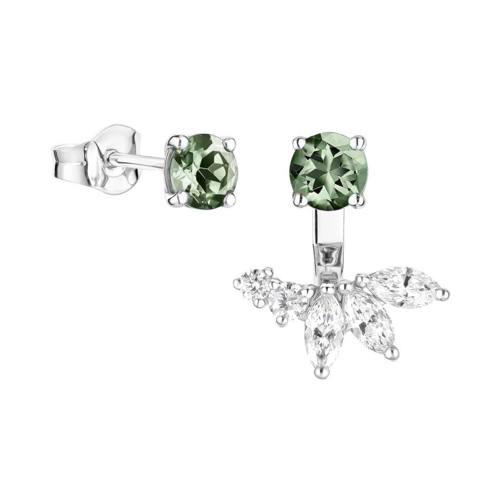 Boucles d'oreilles Or blanc Saphir Vert et diamants EverBloom Asymétriques 2