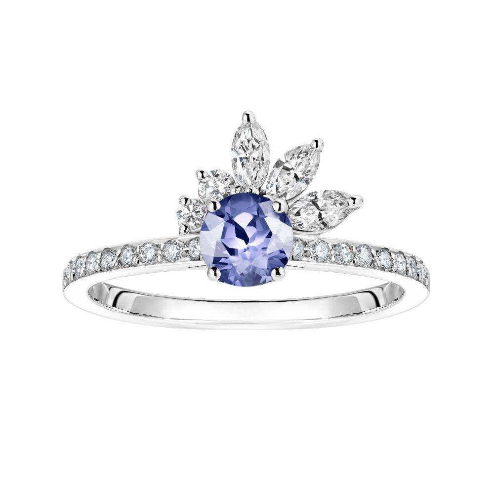 Ring Platinum Tanzanite and diamonds Little EverBloom Pavée 2