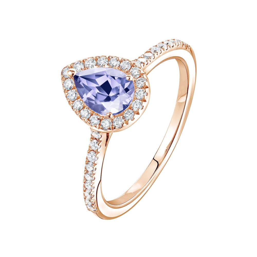 Ring Rose gold Tanzanite and diamonds Rétromantique Poire Pavée 2