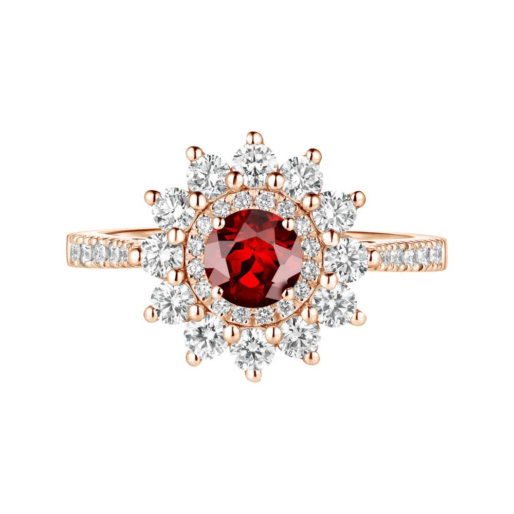 Ring Rose gold Garnet and diamonds Lefkos 5 mm Pavée 2