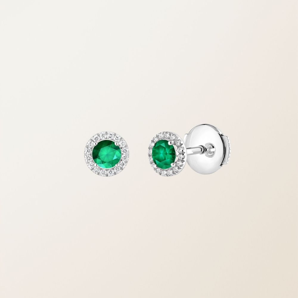 Boucles d'oreilles Or blanc Emeraude et diamants Rétromantique S 2