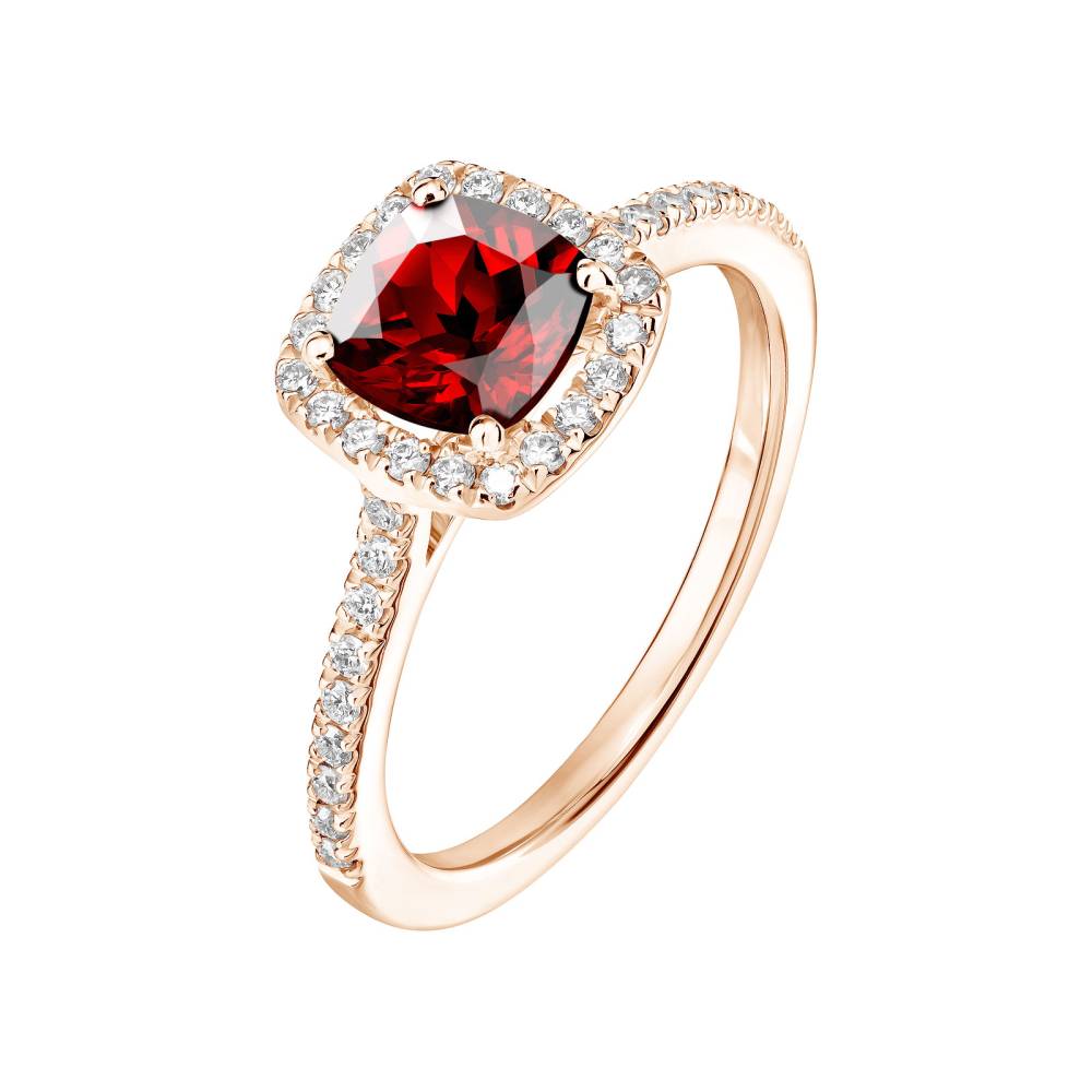 Ring Rose gold Garnet and diamonds Rétromantique Coussin Pavée 2