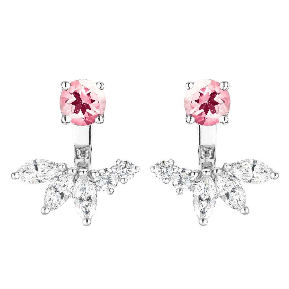 Boucles d'oreilles Or blanc Tourmaline et diamants EverBloom Symétriques 2