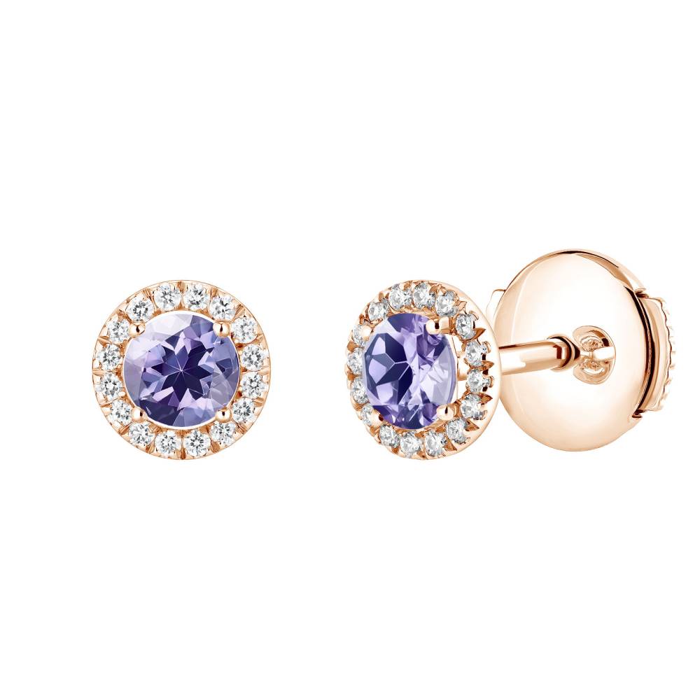 Boucles d'oreilles Or rose Tanzanite et diamants Rétromantique S 2