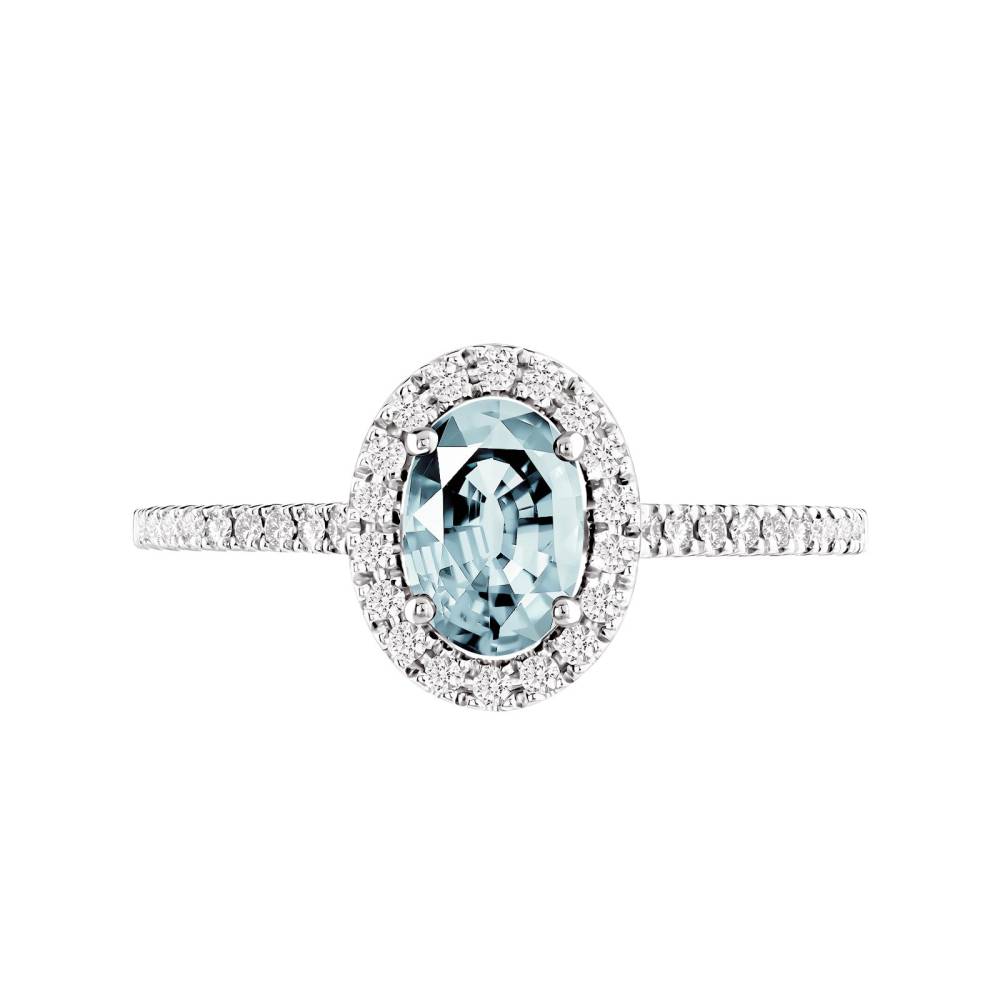 Ring Platinum Aquamarine and diamonds Rétromantique Ovale Pavée 2