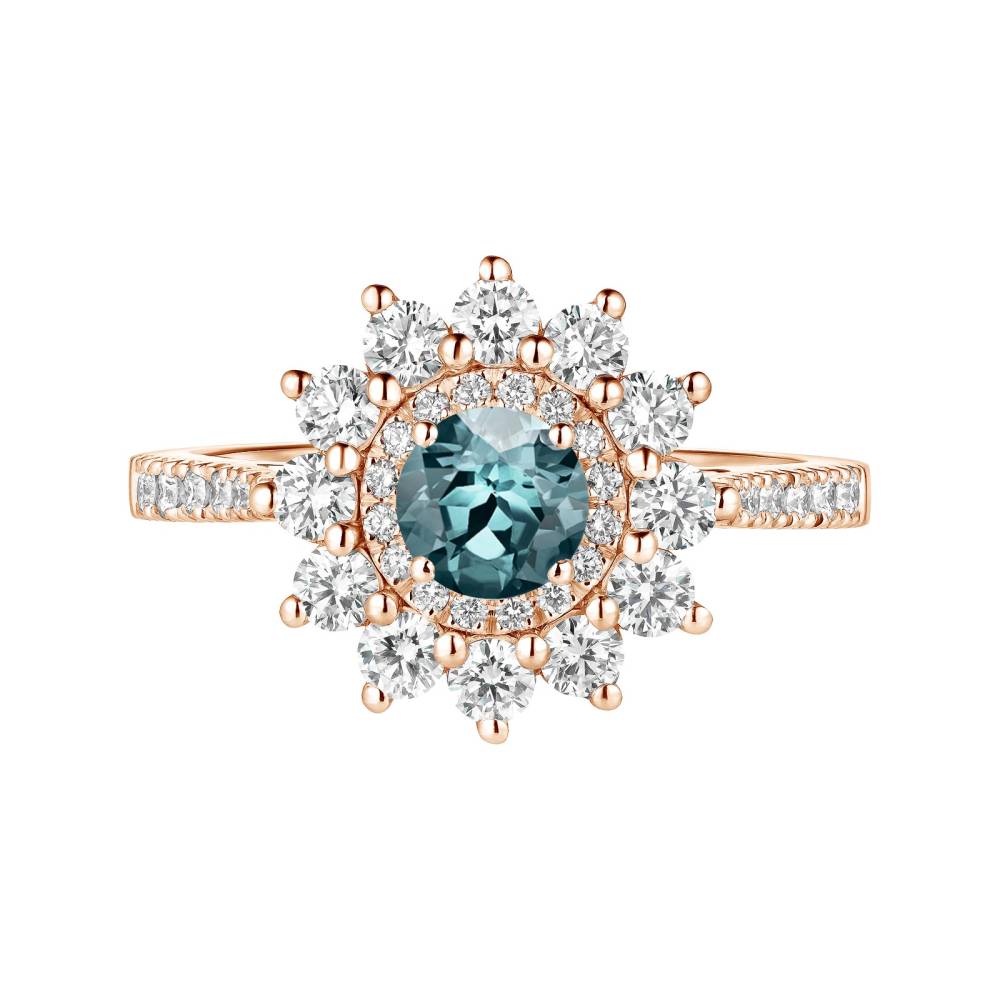 Ring Rose gold Blue Grey Sapphire and diamonds Lefkos 5 mm Pavée 2