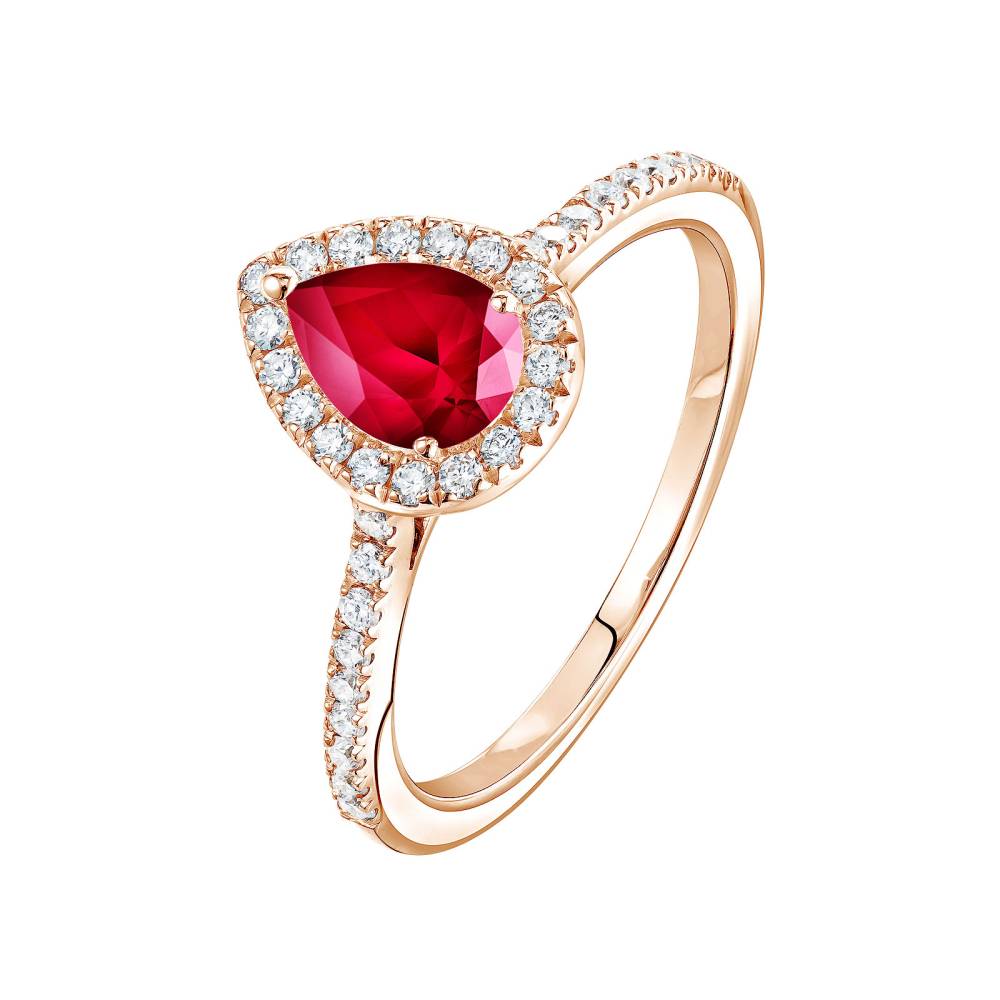 Ring Rose gold Ruby and diamonds Rétromantique Poire Pavée 2