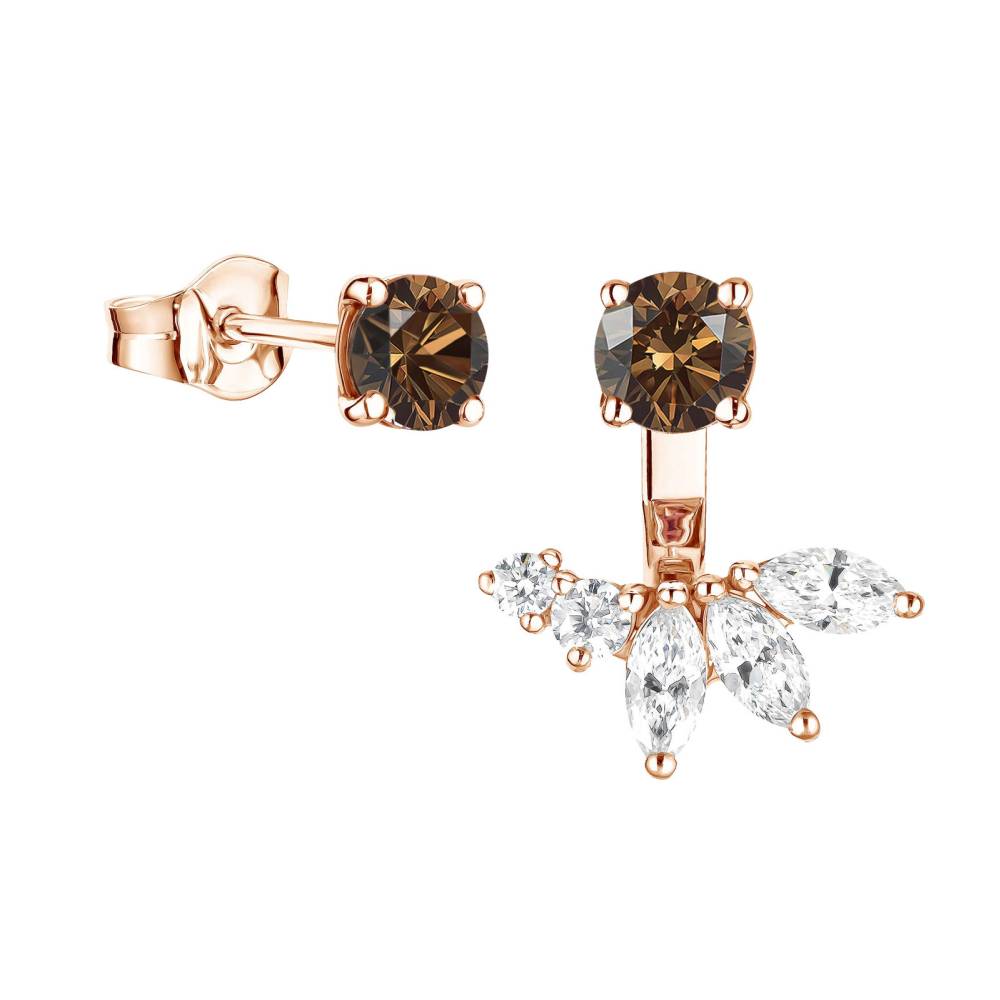 Boucles d'oreilles Or rose Diamant Chocolat et diamants EverBloom Asymétriques 2