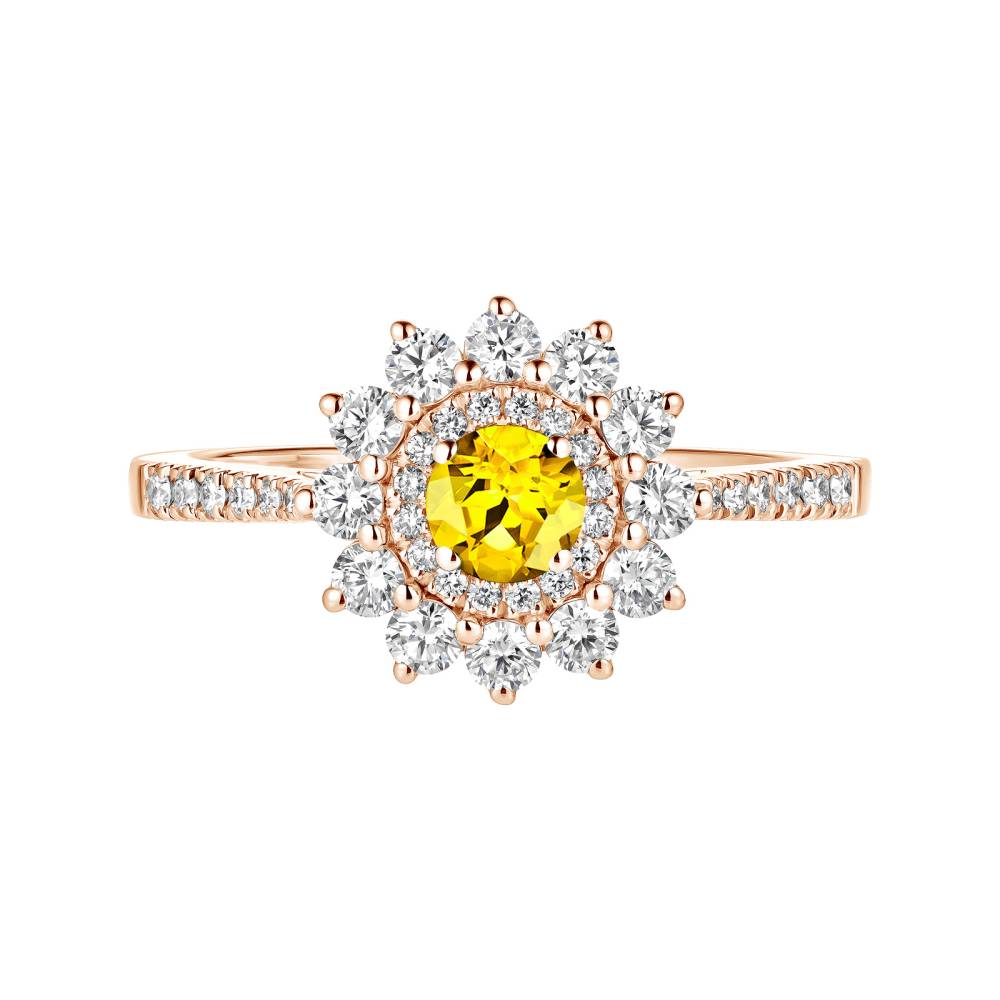 Bague Or rose Saphir Jaune et diamants Lefkos 4 mm Pavée 2