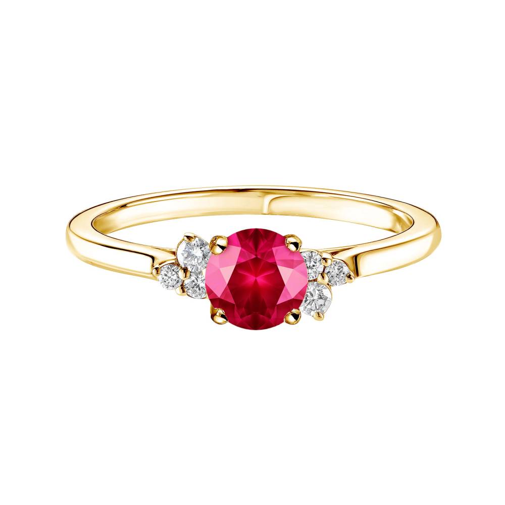 Ring Yellow gold Ruby and diamonds Baby EverBloom 5 mm 2