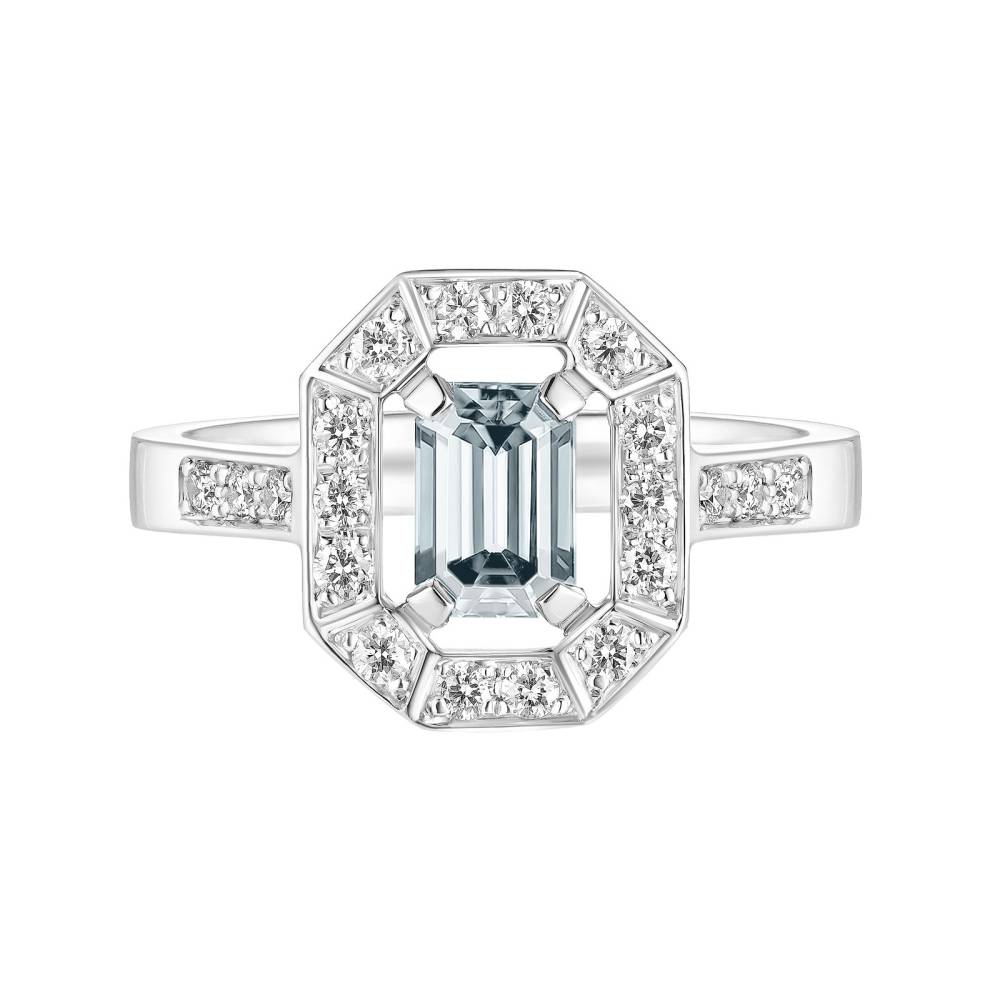 Ring White gold Aquamarine and diamonds Art Déco 2