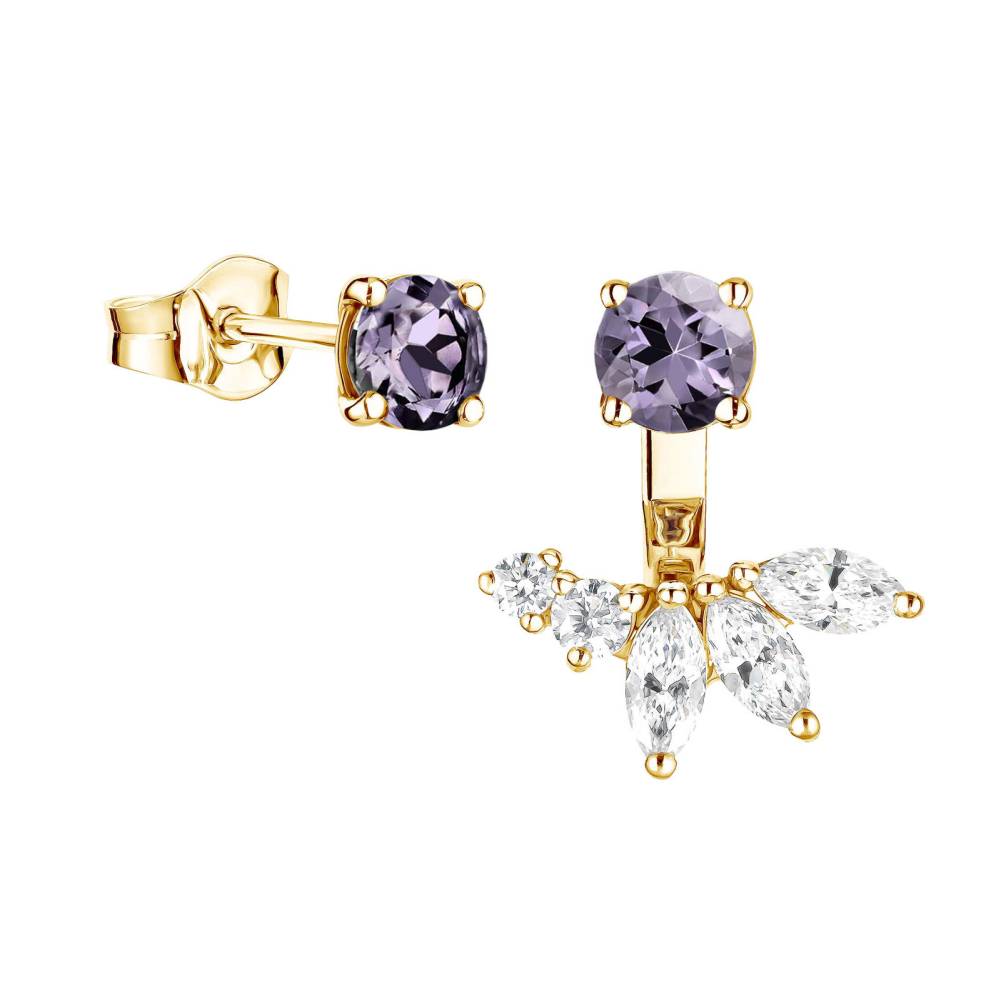 Earrings Yellow gold Lavender Spinel and diamonds EverBloom Asymétriques 2