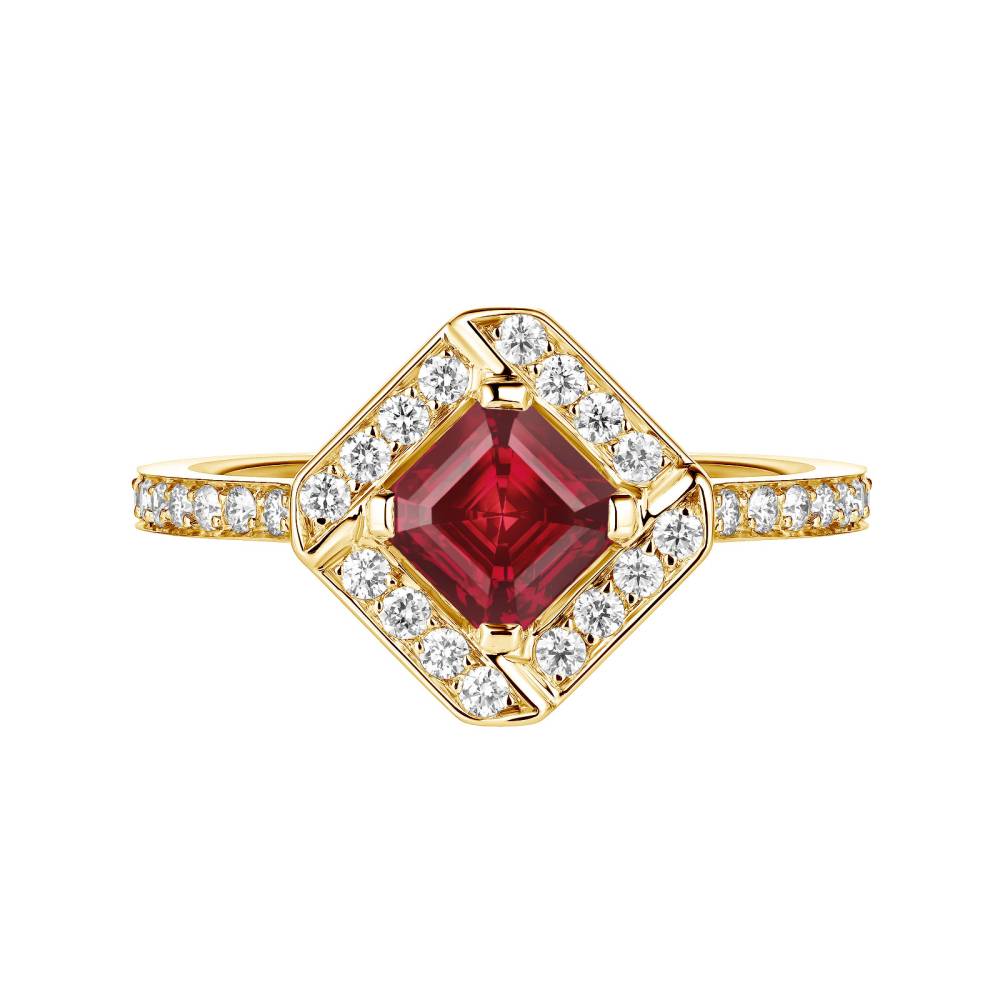 Bague Or jaune Rubis et diamants Plissage 2