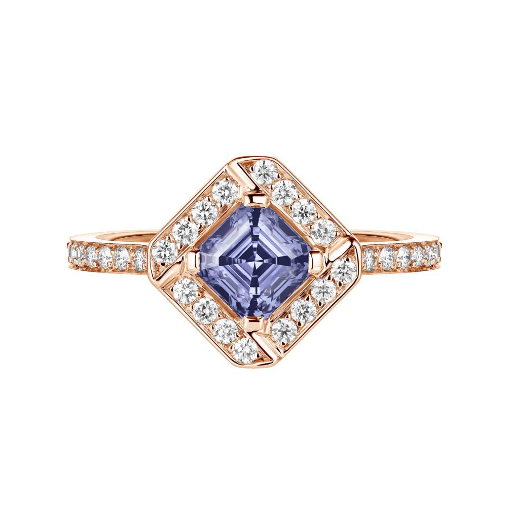 Bague Or rose Tanzanite et diamants Plissage 2