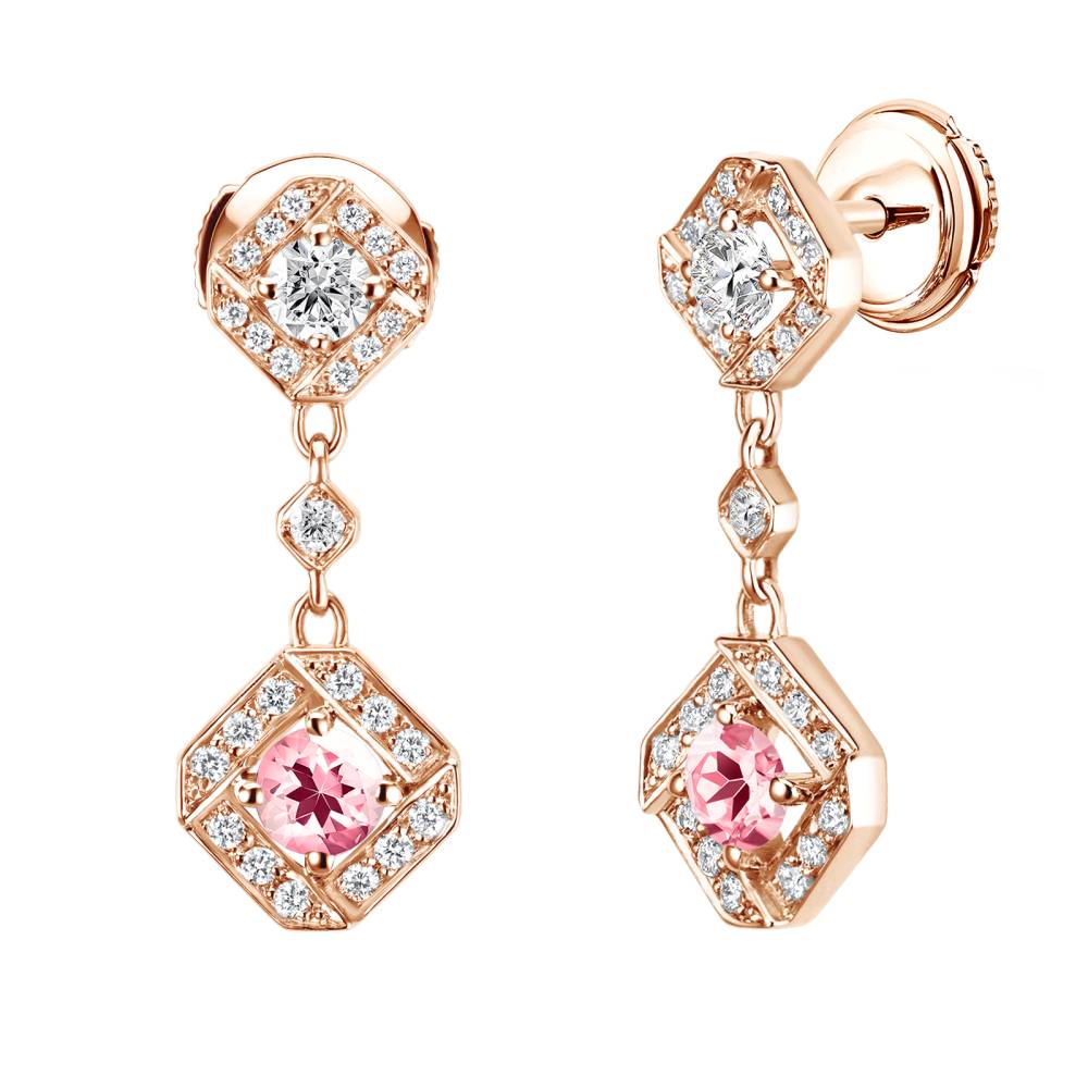 Earrings Rose gold Tourmaline and diamonds Plissage 2