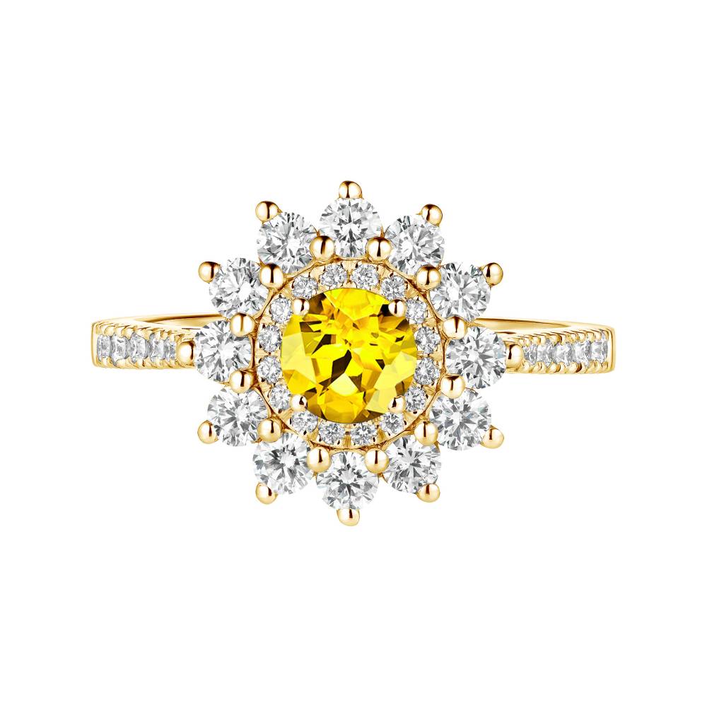 Ring Yellow gold Yellow Sapphire and diamonds Lefkos 5 mm Pavée 2