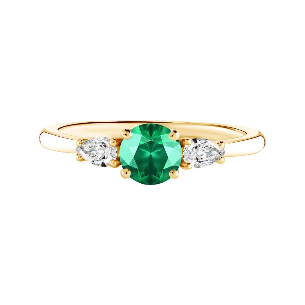 Ring Yellow gold Emerald and diamonds Little Lady Duo de Poires 2