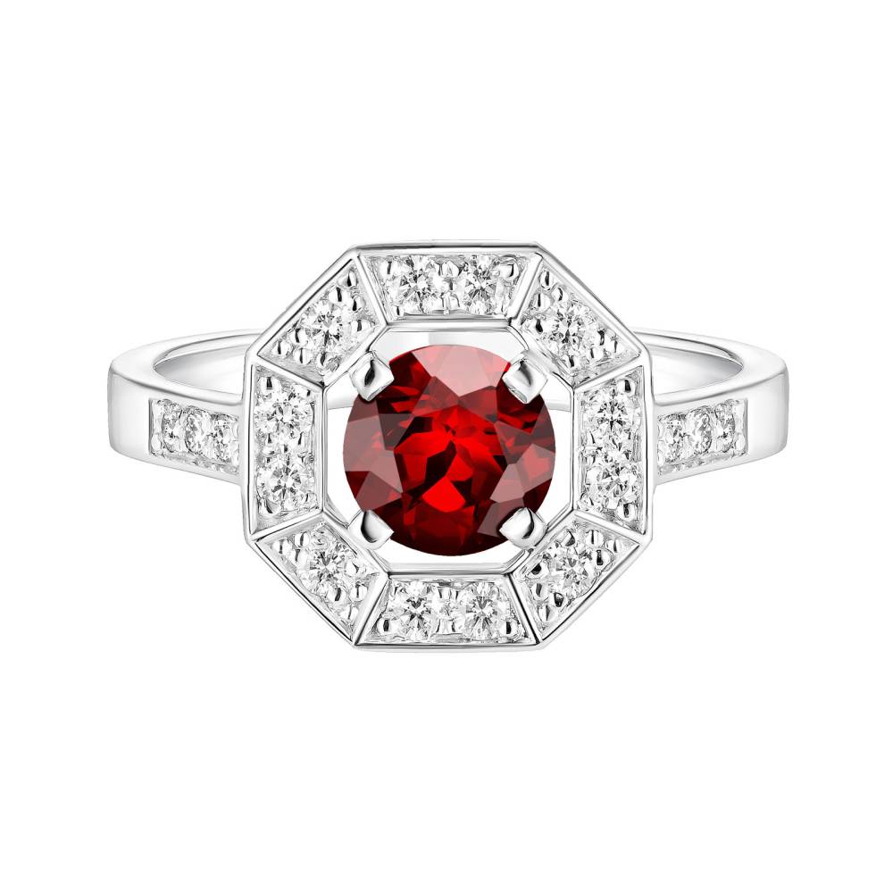 Ring White gold Garnet and diamonds Art Déco Rond 6 mm 2