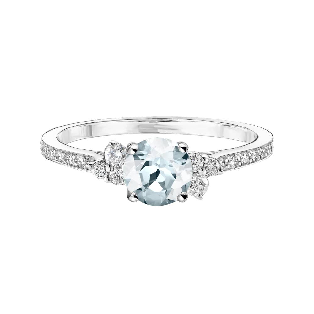 Bague Platine Aigue-marine et diamants Baby EverBloom 5 mm Pavée 2