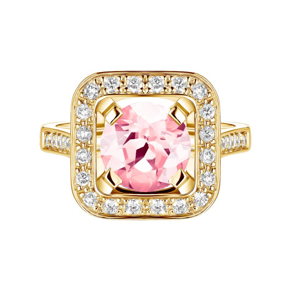 Ring Yellow gold Tourmaline and diamonds Art Déco Rond 8 mm 2