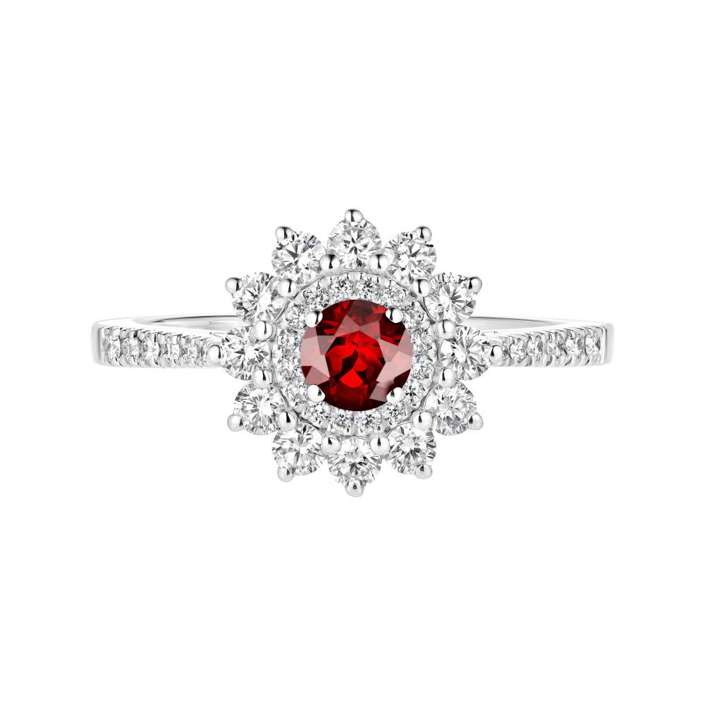 Ring White gold Garnet and diamonds Lefkos 4 mm Pavée 2