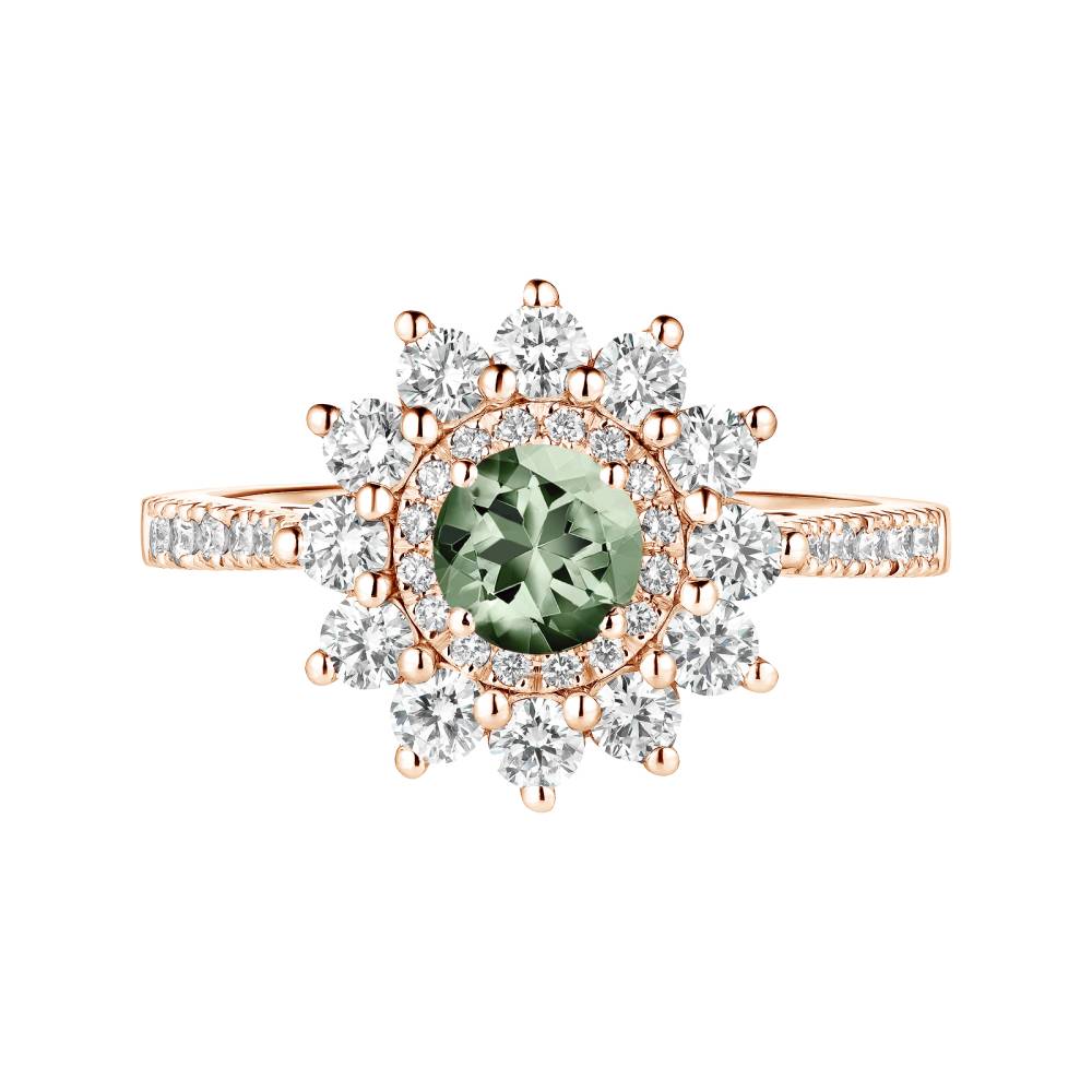 Ring Rose gold Green Sapphire and diamonds Lefkos 5 mm Pavée 2